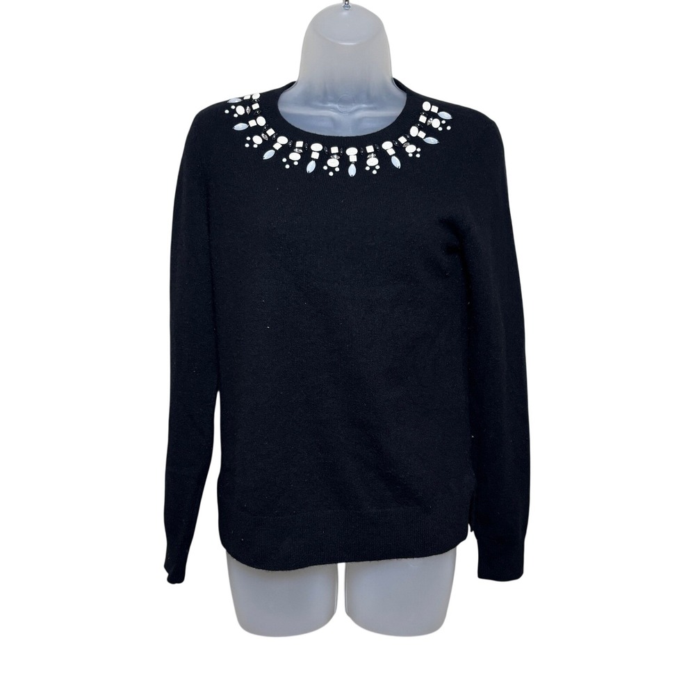 Saks Fifth Avenue Black‎ Cashmere Beaded Crewneck Pullover Knit Sweater Womens S